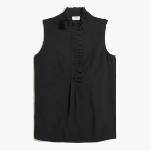 𝅺J Crew Factory Black Ruffle Trim Crepe Tank Top Size 0